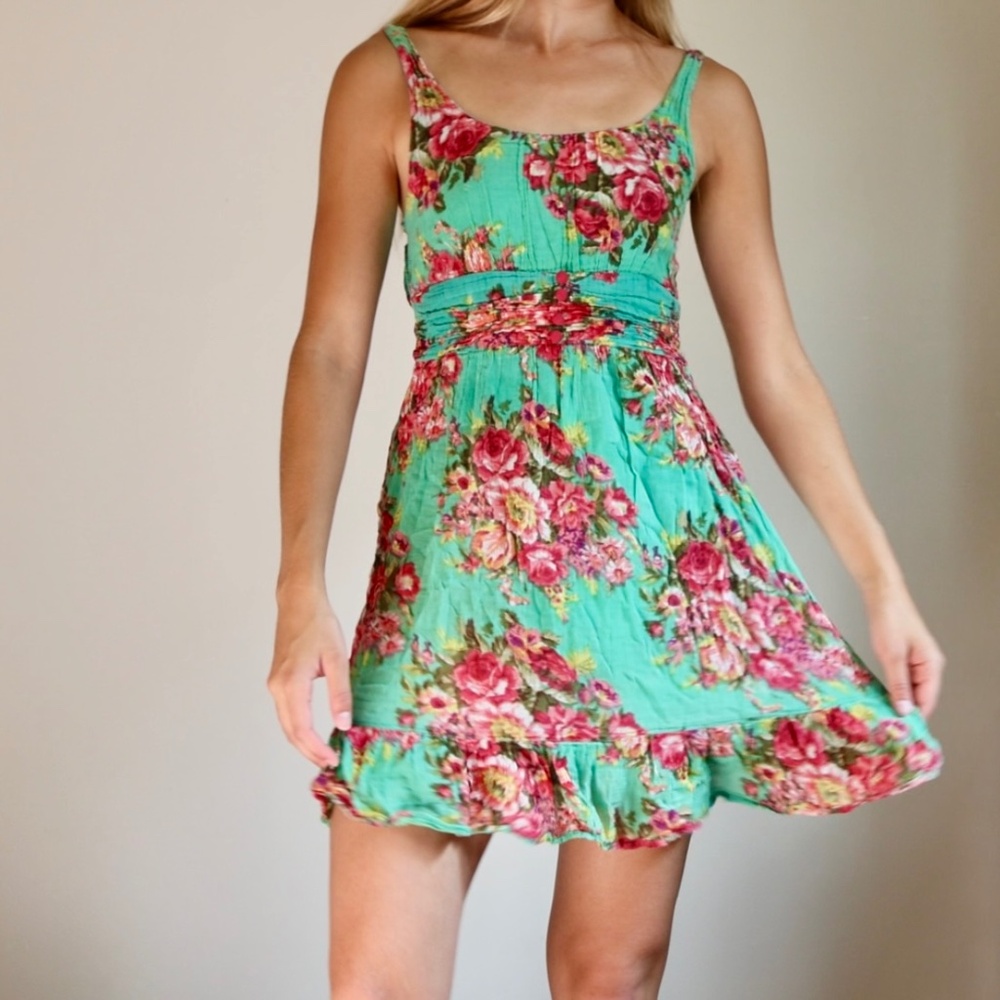 Red and Green Floral Dress